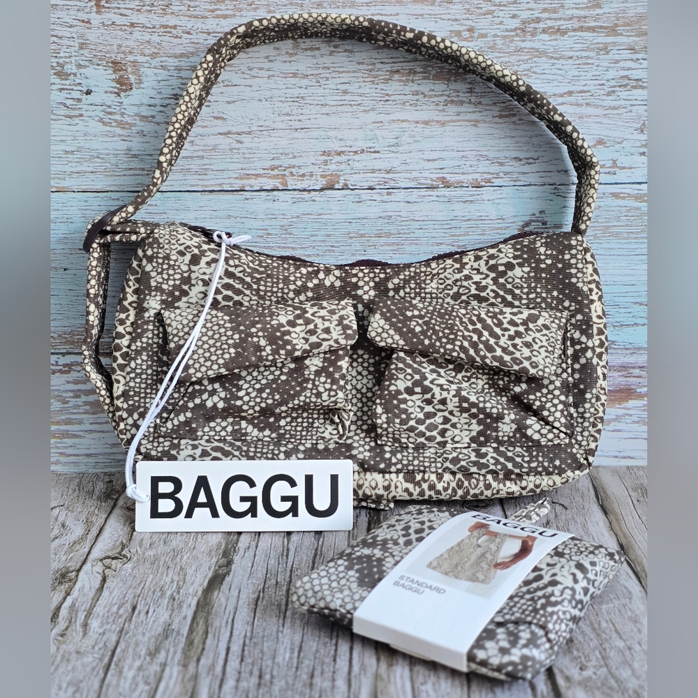 *NWT* BAGGU Cargo Shoulder Bag & Standard Bag Set In Snakeskin Print, Snake Skin - Picture 10 of 13
